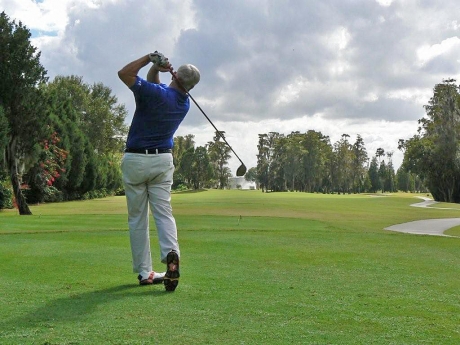 A golf simulator provides an opportunity for year-round play on over 100 courses worldwide